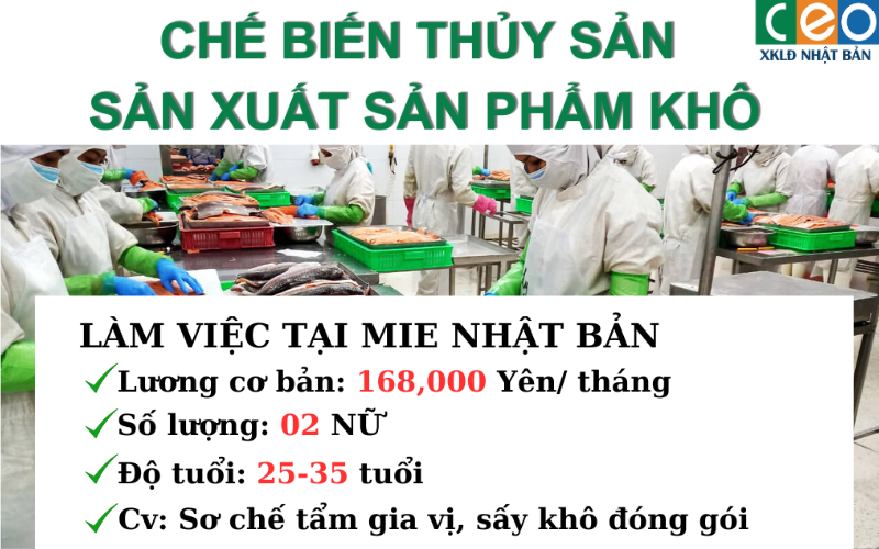 TUYỂN 2 NỮ Đơn Hàng CHẾ BIẾN THỰC PHẨM THỦY SẢN Không Xử Lý Nhiệt