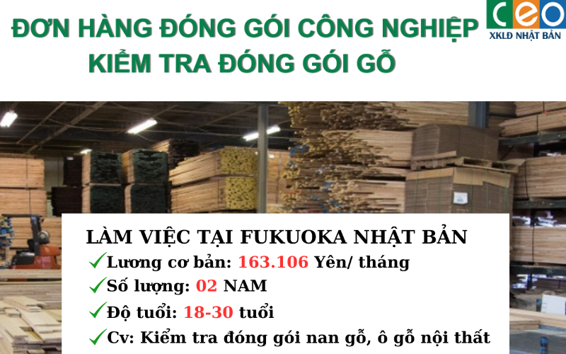 TUYỂN 02 Nam Đơn Hàng Đóng Gói Công Nghiệp Làm Việc Tại Fukuoka Nhật Bản