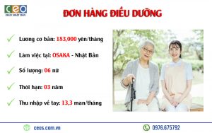 TUYỂN 06 NỮ ĐIỀU DƯỠNG LÀM VIỆC TẠI OSAKA – NHẬT BẢN