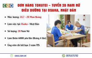 TOKUTEI – TUYỂN 20 NAM NỮ ĐIỀU DƯỠNG TẠI OSAKA – NHẬT BẢN