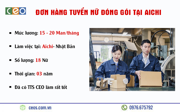TUYỂN 18 NỮ ĐÓNG GÓI SẢN PHẨM TẠI AICHI – NHẬT BẢN