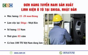 TUYỂN 15 NAM KIỂM TRA ĐÓNG GÓI LINH KIỆN Ô TÔ TẠI SHIGA