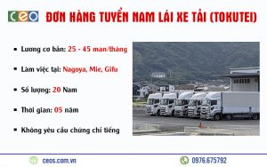 TUYỂN 20 NAM (TOKUTEI) LÁI XE TẢI LƯƠNG CAO TẠI NHẬT BẢN