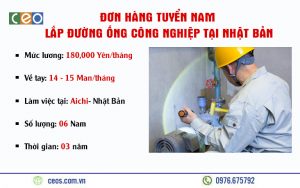 TUYỂN 06 NAM LẮP ĐƯỜNG ỐNG NƯỚC CÔNG NGHIỆP TẠI AICHI – NHẬT BẢN