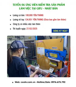 TUYỂN 06 NỮ KIỂM TRA SẢN PHẨM LINH KIỆN TẠI GIFU – NHẬT BẢN