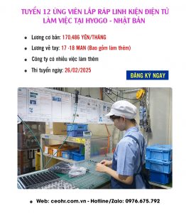 TUYỂN 12 NỮ LẮP RÁP LINH KIỆN ĐIỆN TỬ TẠI HYOGO – NHẬT BẢN