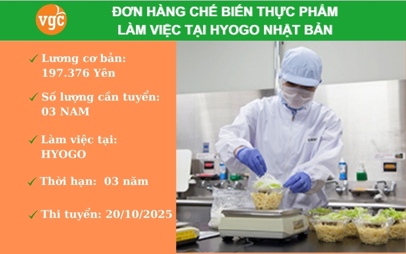 CHỈ 35 TRIỆU Đơn hàng chế biến thực phẩm tại Hyogo Nhật Bản
