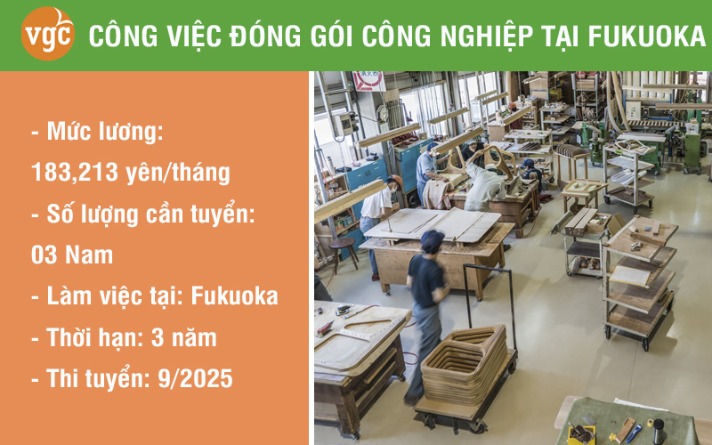 Tuyển 03 Nam đơn hàng đóng gói công nghiệp tại Fukuoka Nhật Bản