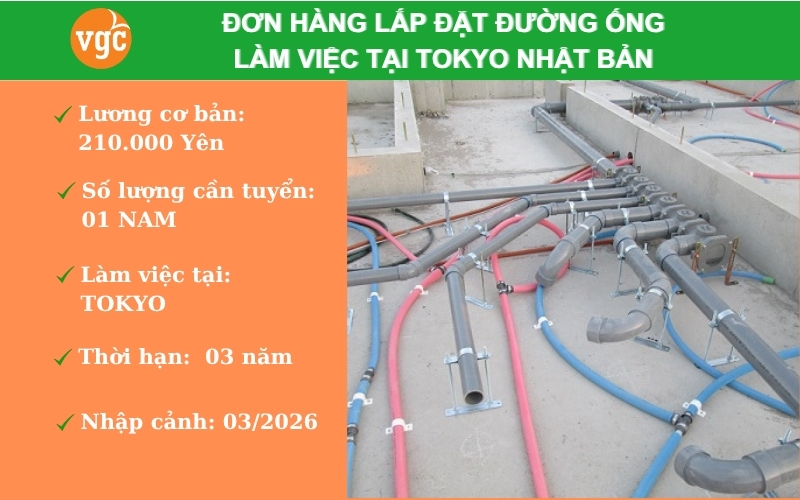 Đơn hàng lắp đặt đường ống làm việc tại Tokyo Nhật Bản