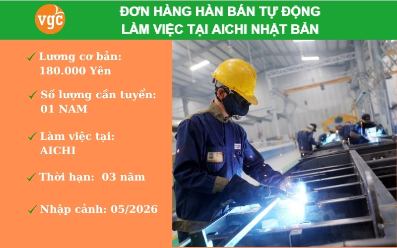 Đơn hàng hàn bán tự động làm việc tại Aichi Nhật Bản